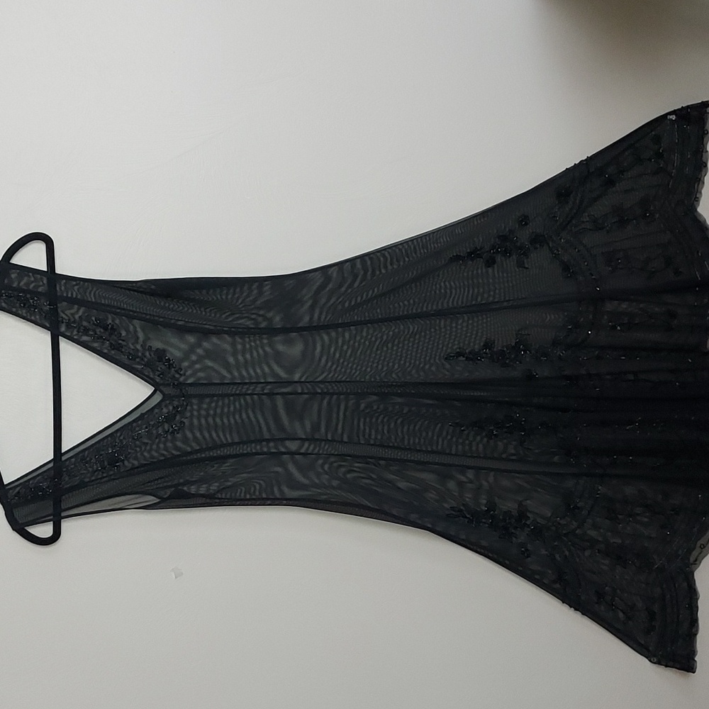 Black beaded midi gown tulle mesh  evening dress